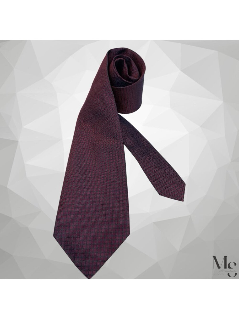 BURBERRY LONDON Burgundy Green Geometric Grid Silk Tie Made In England EUC